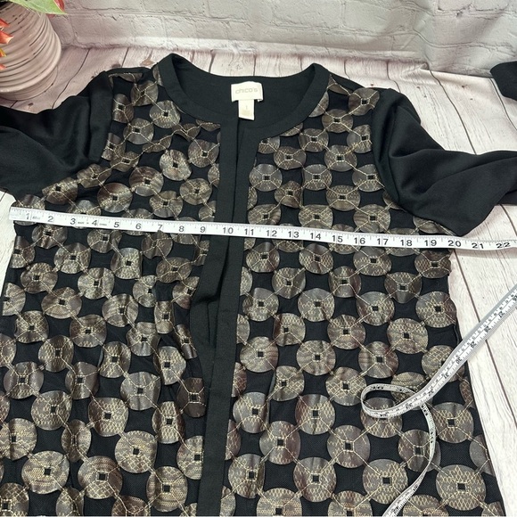 Chico's Black and Gold Patterned sheer Cardigan snakeskin geometric sz 1 (M 8) - Picture 6 of 11